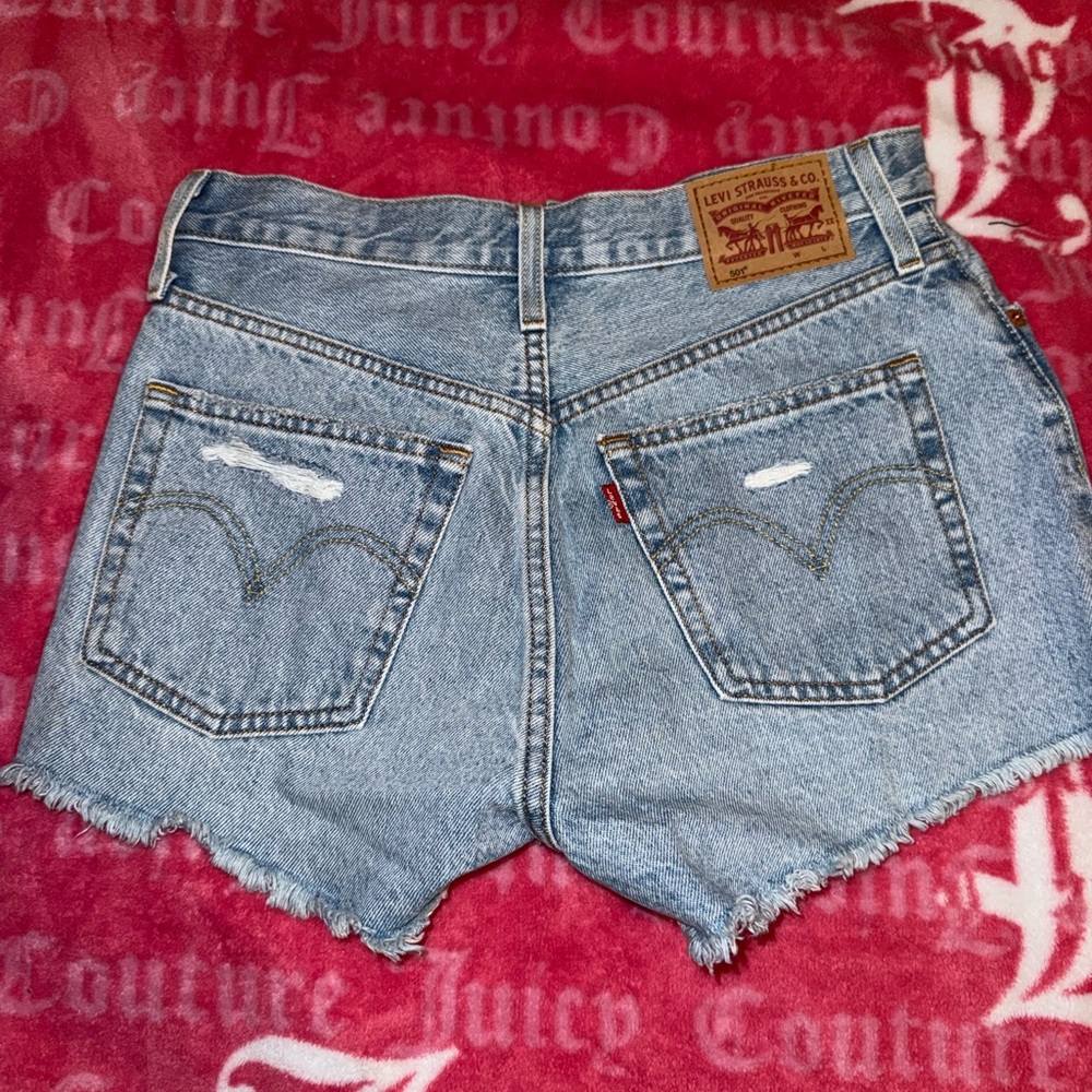 Levi's Light Blue Frayed Jean Shorts